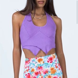 Purple Ribbed Halter Top